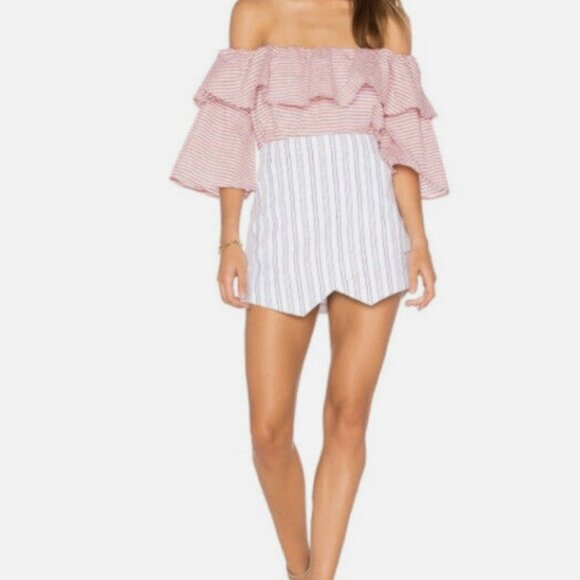 BCBGMAXAZRIA Beckett White Blue Striped Mini Skirt Size M - Picture 6 of 8